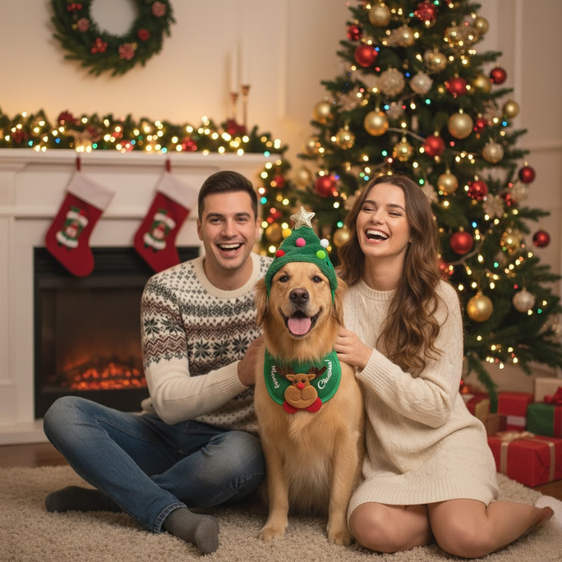 Christmas Santa Hat Dog Christmas Outfit Costume Hat and Scarf Winter Pet Accessory for Small Medium Large Dog