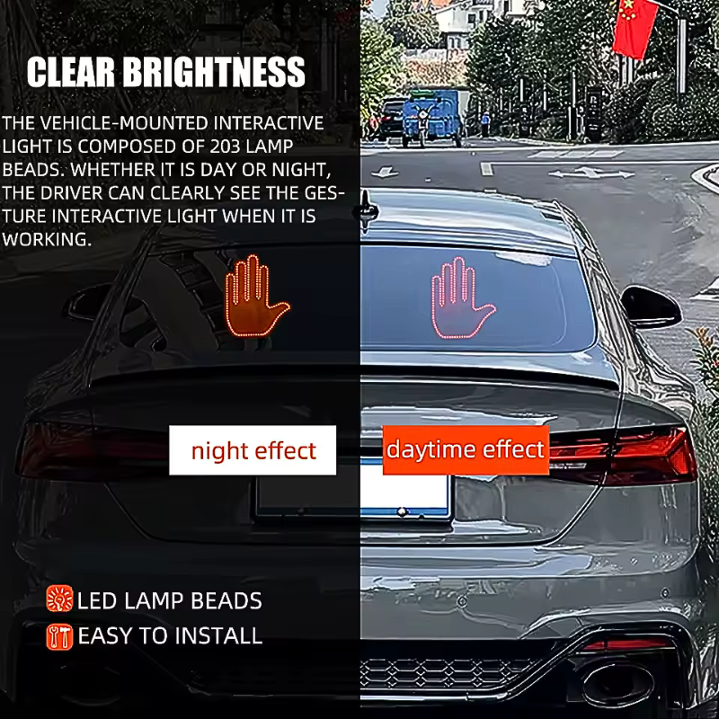Aurece - Funny Car Middle Finger LED Light with Remote, Road Rage Signal, Brake Warning, Car Accessory