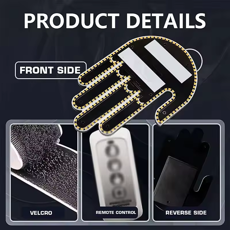 Aurece - Funny Car Middle Finger LED Light with Remote, Road Rage Signal, Brake Warning, Car Accessory