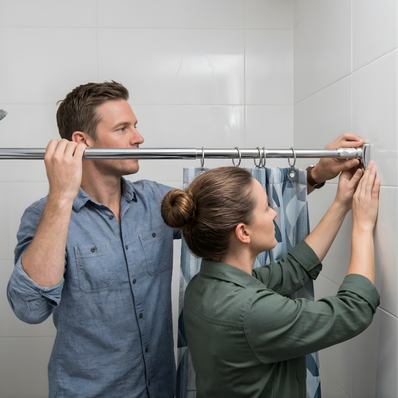 Telescopic Shower Curtain Rod, No Drill Tension Curtain Rod, Extendable from 40cm-500cm, 33mm Diameter Shower Pole Tension Rod