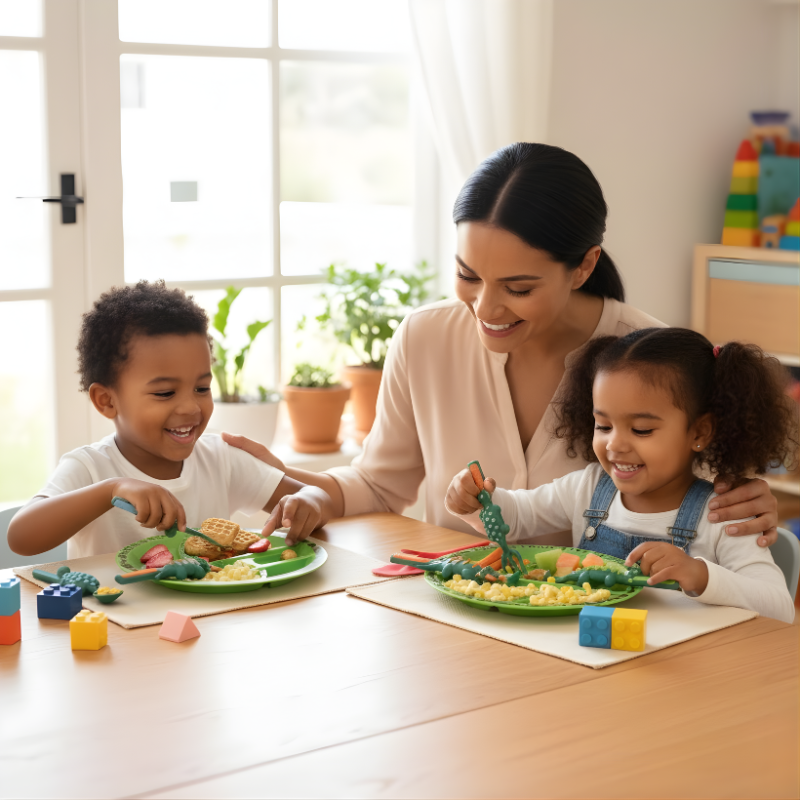Toddler Construction Plate Set (4-Pieces) - Fun Bulldozer & Forklift Design, Unbreakable Melamine Dinnerware for Boys & Girls