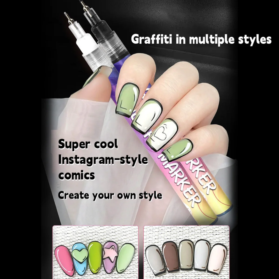 12 Color Set Nail Art Graffiti Pen High-precision Fine Tip Nail Art Graffiti Pen Nail Drawing DIY Quick Drying Dot Hook Pen