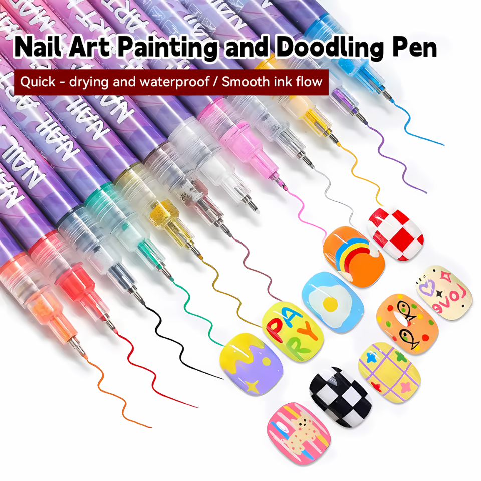 12 Color Set Nail Art Graffiti Pen High-precision Fine Tip Nail Art Graffiti Pen Nail Drawing DIY Quick Drying Dot Hook Pen