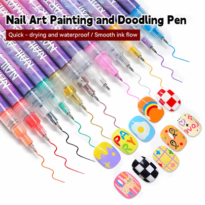 12 Color Set Nail Art Graffiti Pen High-precision Fine Tip Nail Art Graffiti Pen Nail Drawing DIY Quick Drying Dot Hook Pen