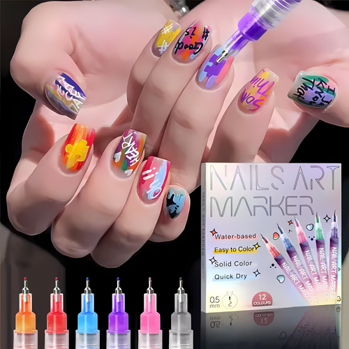 12 Color Set Nail Art Graffiti Pen High-precision Fine Tip Nail Art Graffiti Pen Nail Drawing DIY Quick Drying Dot Hook Pen