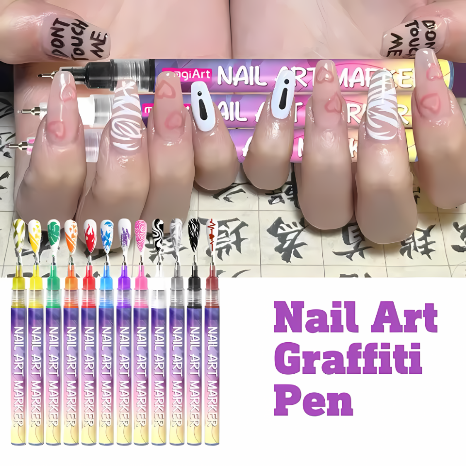 12 Color Set Nail Art Graffiti Pen High-precision Fine Tip Nail Art Graffiti Pen Nail Drawing DIY Quick Drying Dot Hook Pen