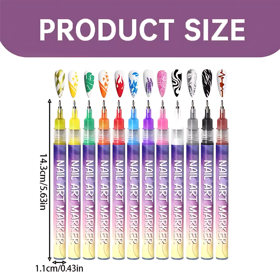 12 Color Set Nail Art Graffiti Pen High-precision Fine Tip Nail Art Graffiti Pen Nail Drawing DIY Quick Drying Dot Hook Pen