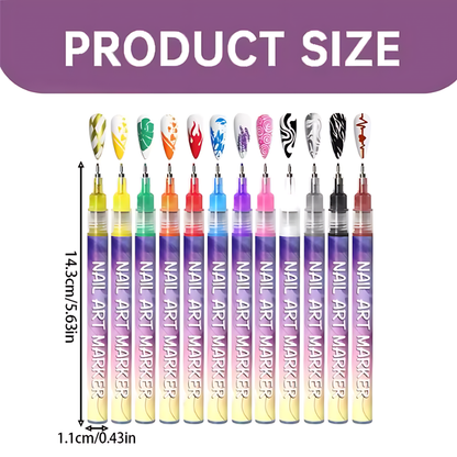 12 Color Set Nail Art Graffiti Pen High-precision Fine Tip Nail Art Graffiti Pen Nail Drawing DIY Quick Drying Dot Hook Pen