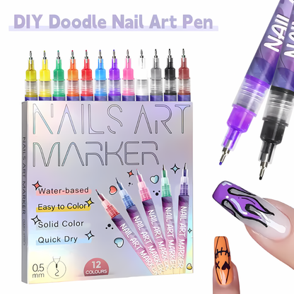 12 Color Set Nail Art Graffiti Pen High-precision Fine Tip Nail Art Graffiti Pen Nail Drawing DIY Quick Drying Dot Hook Pen