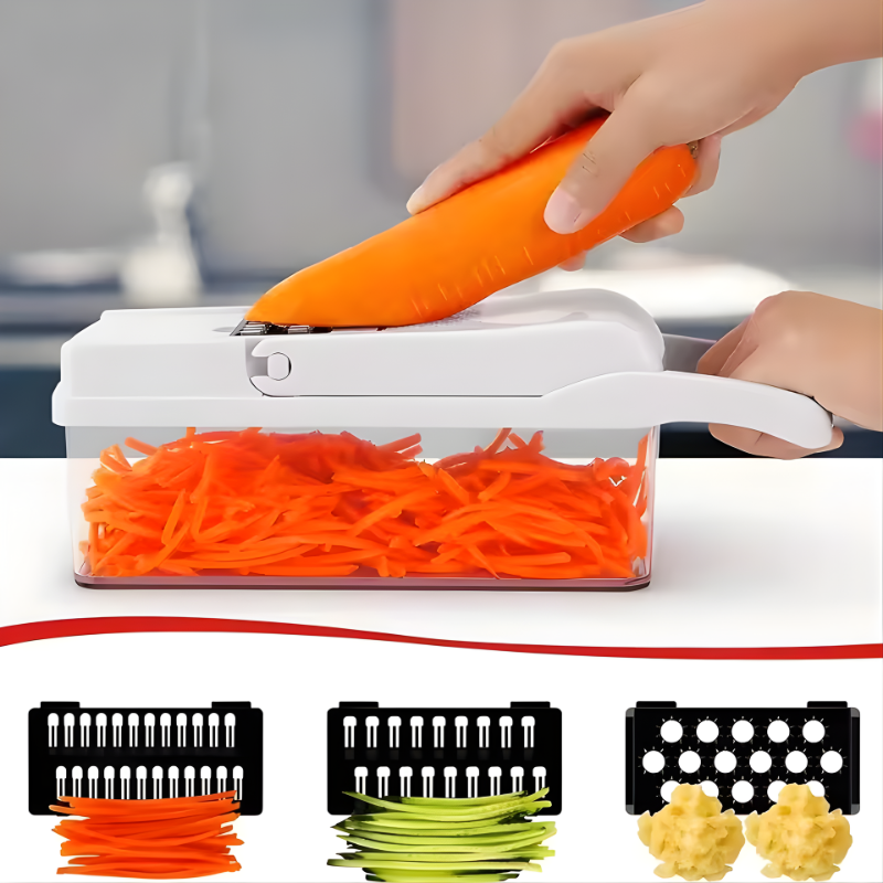 1 Set 15-in-1 Premium Vegetable Chopper - Mandolines - Multifunctional Fruit Slicer, Food Grater, Onion Mincer, Potato Shredder