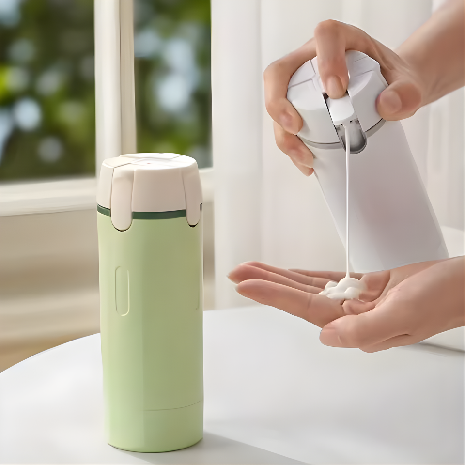 1pc 4-in-1 Emulsion Dispenser Bottle, Travel Bottle, Minimalist with Labels, Travel Dispenser Bottle, Toiletry Container