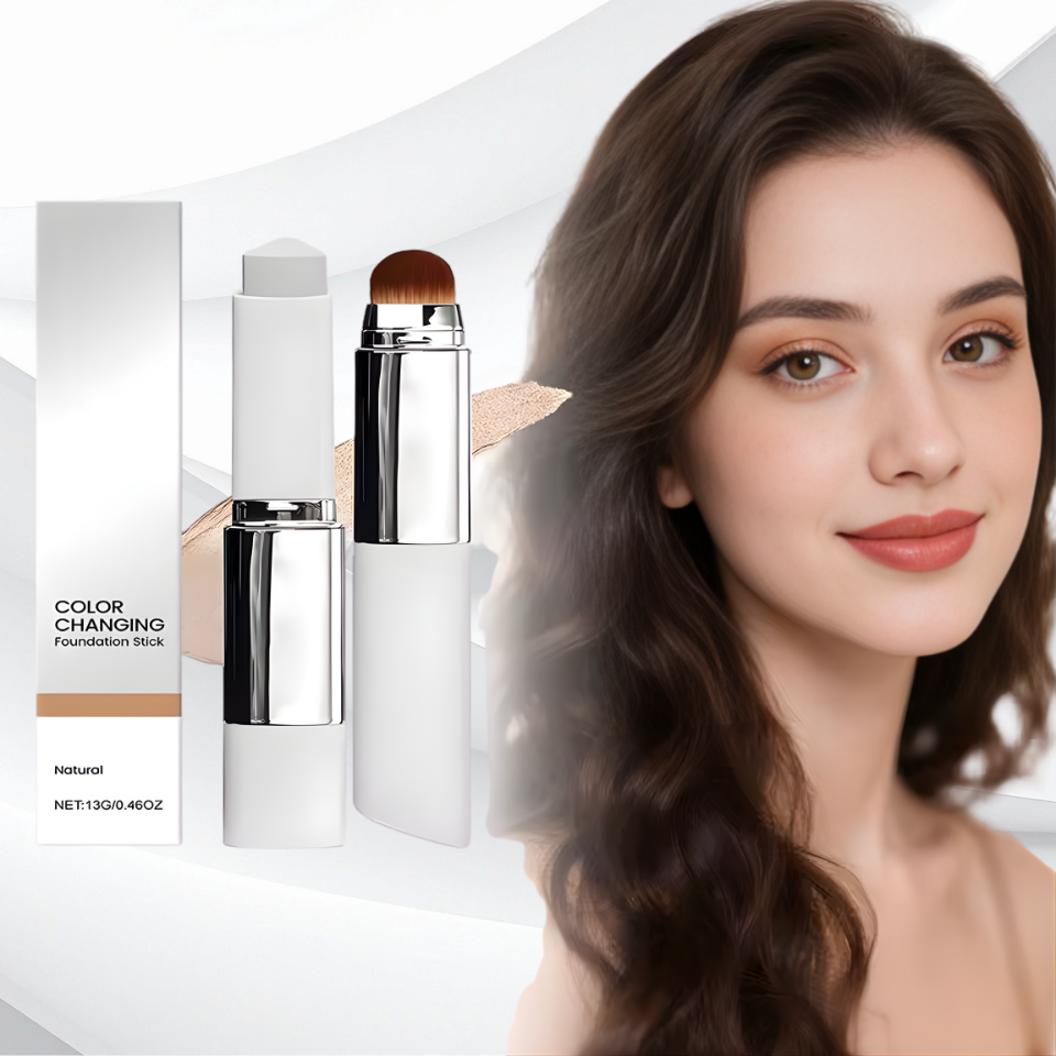 2-in-1 Color-Changing Foundation Stick Liquid Lightweight Moisturizing Brightening Foundation Color Changing For All Skin Types