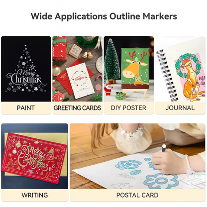 Aurece - Fluorescent & Metallic Double Line Outline Markers (8-48 Colors) – Perfect for Greeting Cards & Lettering