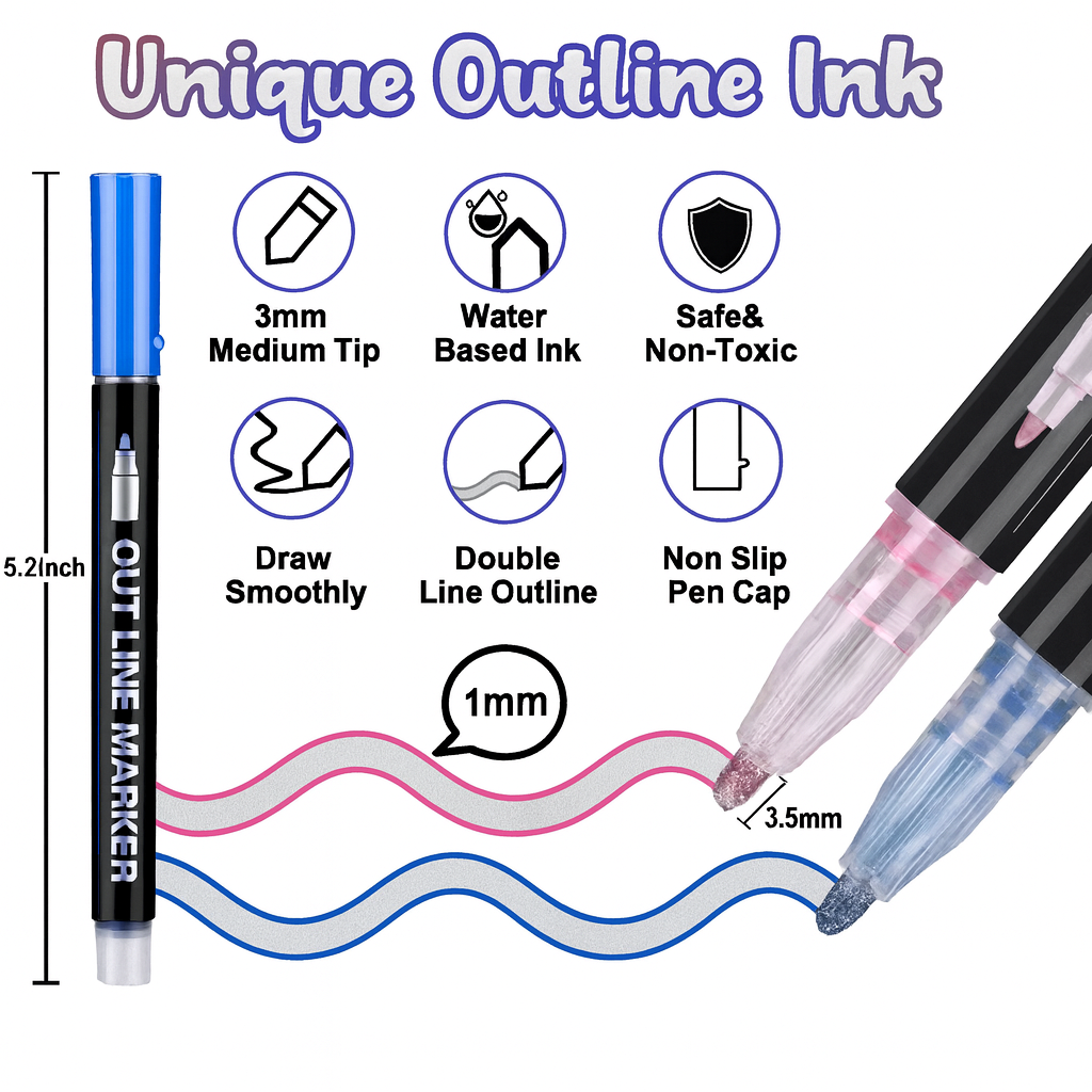 8/12/24/36/48 colors Double-line Outline pen contour pen Dream flash pen Metal color marker DIY handbook fluorescent marker