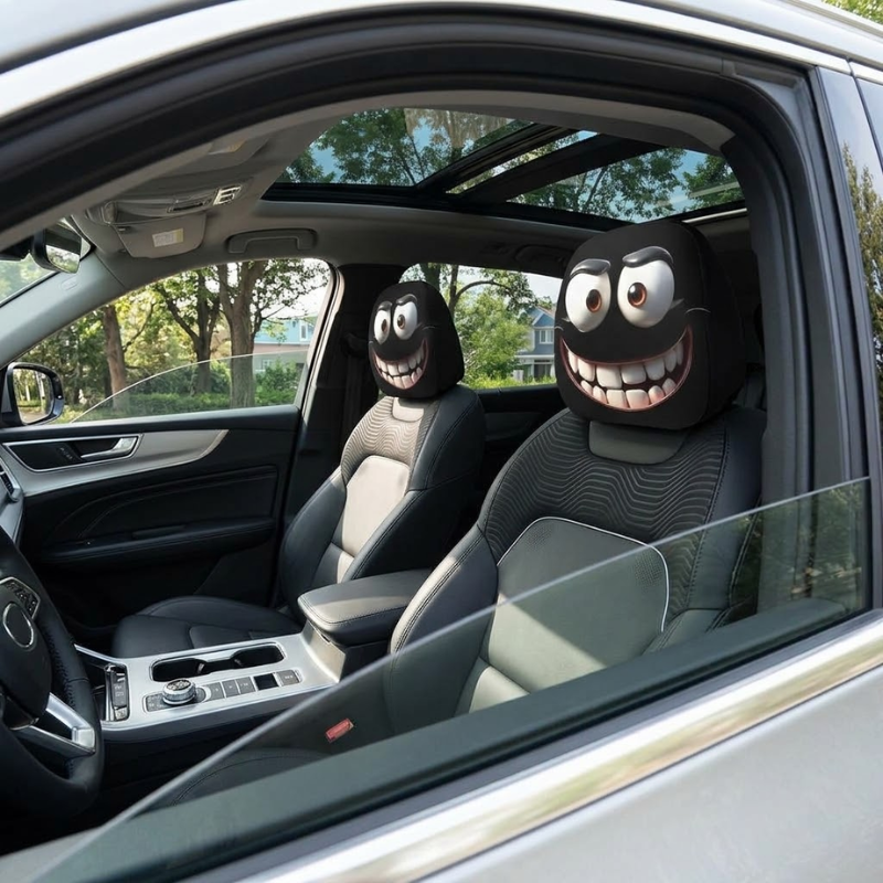 2pc Halloween Face Printed Car Pillowcase Soft Comfortable Decorative Washable Polyester Fabric Cushion Cover Auto Seat Headrest