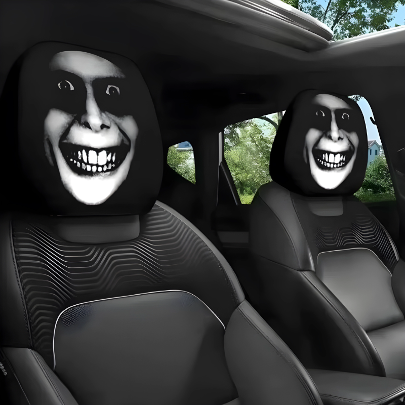 2pc Halloween Face Printed Car Pillowcase Soft Comfortable Decorative Washable Polyester Fabric Cushion Cover Auto Seat Headrest