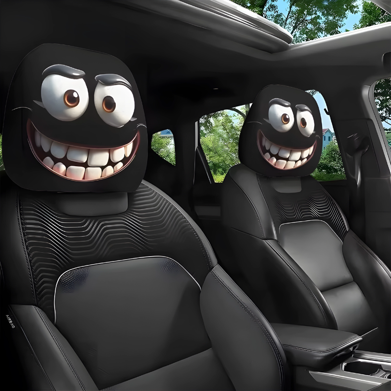 2pc Halloween Face Printed Car Pillowcase Soft Comfortable Decorative Washable Polyester Fabric Cushion Cover Auto Seat Headrest