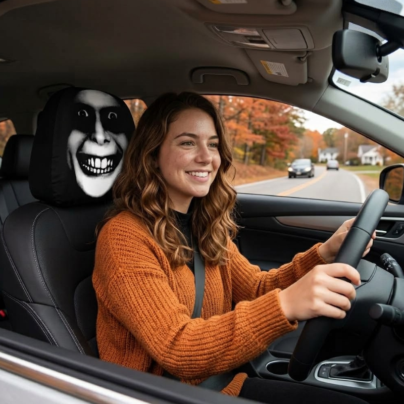 2pc Halloween Face Printed Car Pillowcase Soft Comfortable Decorative Washable Polyester Fabric Cushion Cover Auto Seat Headrest