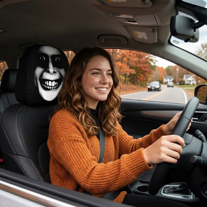 2pc Halloween Face Printed Car Pillowcase Soft Comfortable Decorative Washable Polyester Fabric Cushion Cover Auto Seat Headrest