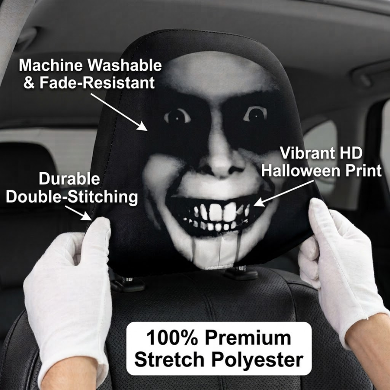 2pc Halloween Face Printed Car Pillowcase Soft Comfortable Decorative Washable Polyester Fabric Cushion Cover Auto Seat Headrest