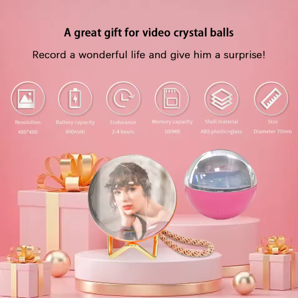 3D Video Crystal Ball DIY Memory Art Glass Ball Lamp Spherical Pixel Display 2.7inchs Screen 4GB Videos Player for Gift