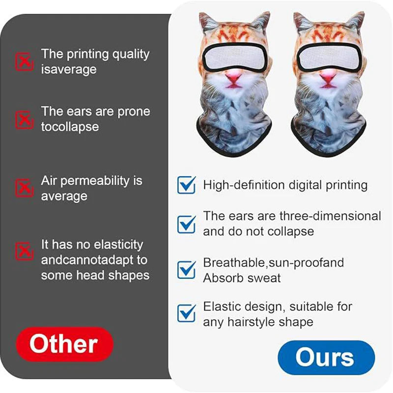 3D Cat Ski BalaclavaAnimal Face Covering Full Face Hood Masque Cute AnimalBalaclava Motorcycle Motocross Ski Snowboard Musk