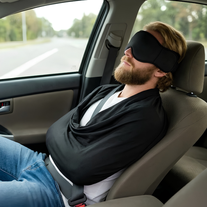 3 IN 1 Airplane Sleep Support Set Travel Ergonomic Memory Foam Neck Support with Blanket Like Body Sling & Adjustable Sleep Mask