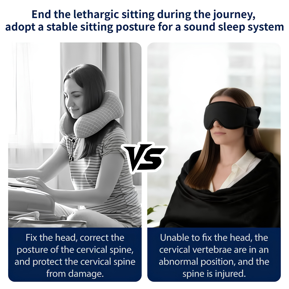 3 IN 1 Airplane Sleep Support Set Travel Ergonomic Memory Foam Neck Support with Blanket Like Body Sling & Adjustable Sleep Mask