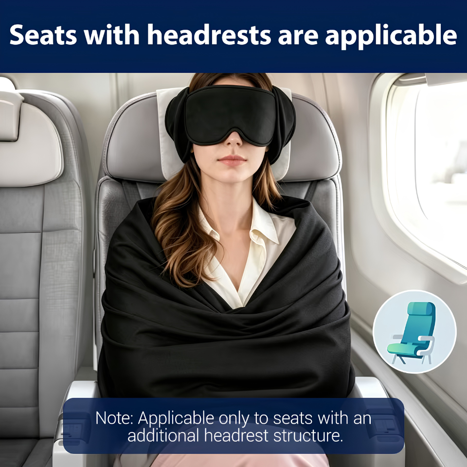 3 IN 1 Airplane Sleep Support Set Travel Ergonomic Memory Foam Neck Support with Blanket Like Body Sling & Adjustable Sleep Mask