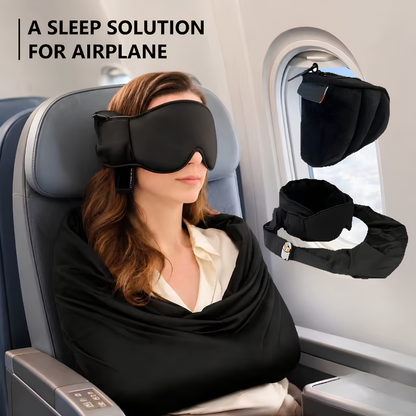3 IN 1 Airplane Sleep Support Set Travel Ergonomic Memory Foam Neck Support with Blanket Like Body Sling & Adjustable Sleep Mask