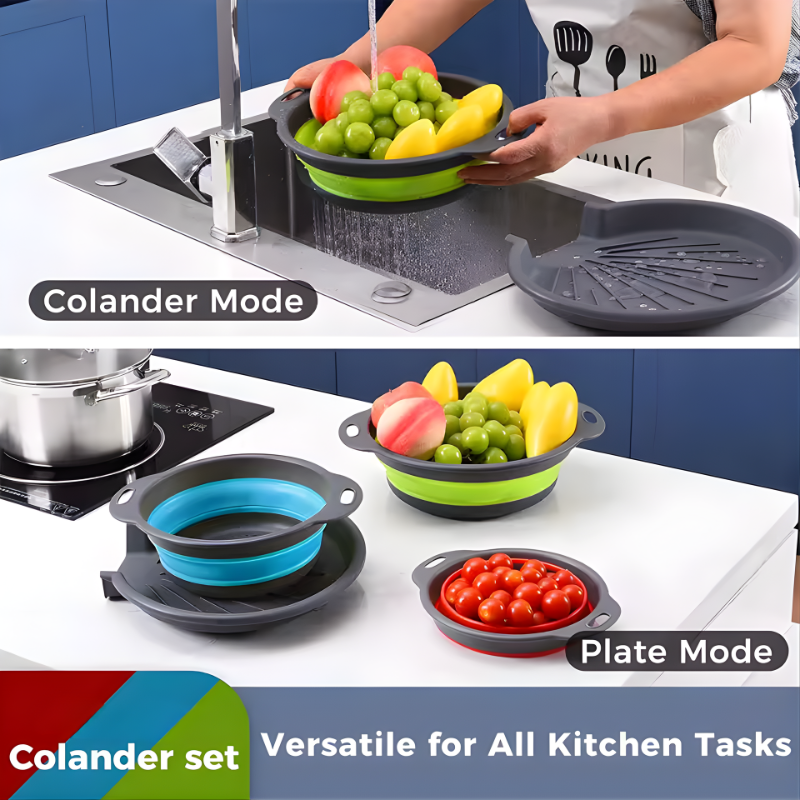 4PCS Foldable Collapsible Colander Set Drain Basket with Self-Draining Base Vegetables Fruit Washing Basket Kitchen Drainer