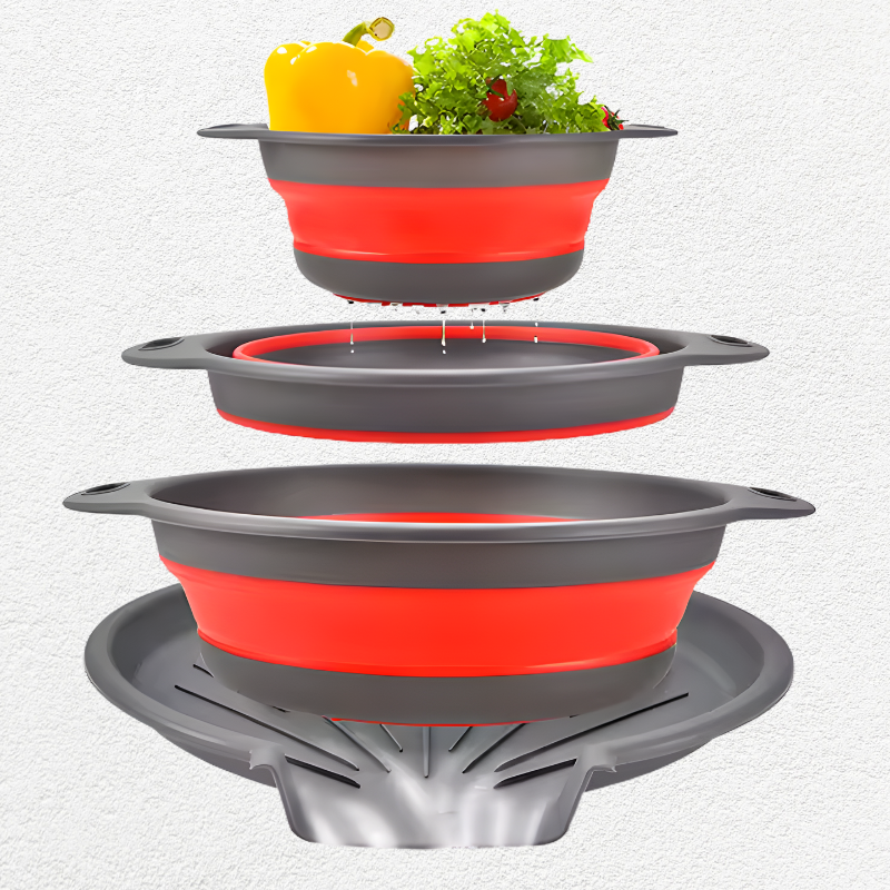 4PCS Foldable Collapsible Colander Set Drain Basket with Self-Draining Base Vegetables Fruit Washing Basket Kitchen Drainer