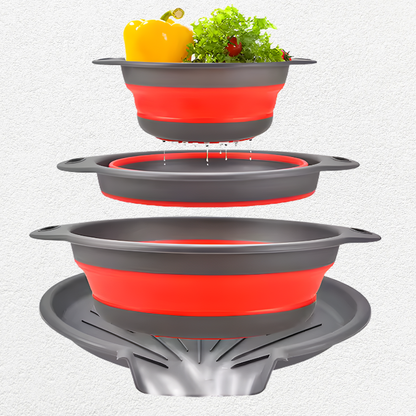 4PCS Foldable Collapsible Colander Set Drain Basket with Self-Draining Base Vegetables Fruit Washing Basket Kitchen Drainer