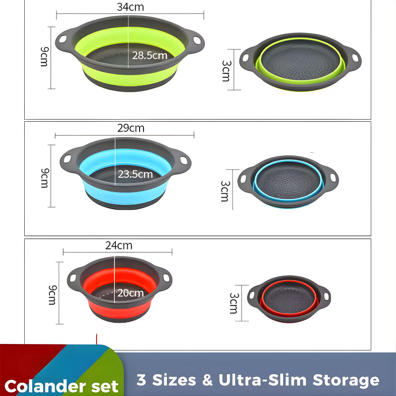 4PCS Foldable Collapsible Colander Set Drain Basket with Self-Draining Base Vegetables Fruit Washing Basket Kitchen Drainer