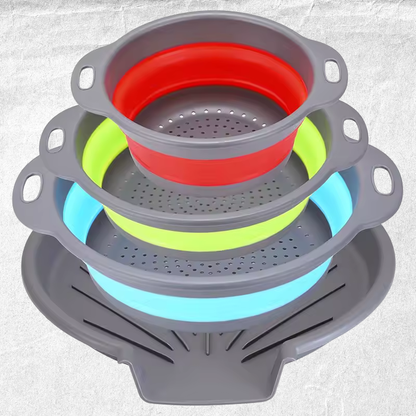 4PCS Foldable Collapsible Colander Set Drain Basket with Self-Draining Base Vegetables Fruit Washing Basket Kitchen Drainer