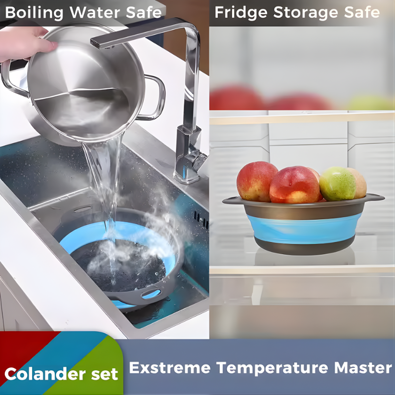 4PCS Foldable Collapsible Colander Set Drain Basket with Self-Draining Base Vegetables Fruit Washing Basket Kitchen Drainer