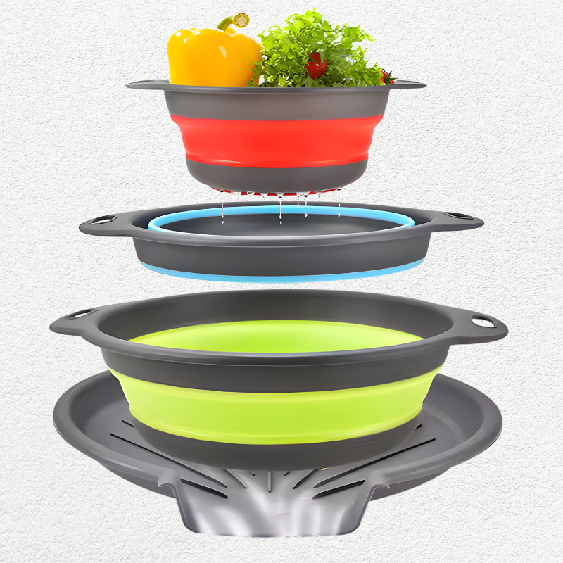 4PCS Foldable Collapsible Colander Set Drain Basket with Self-Draining Base Vegetables Fruit Washing Basket Kitchen Drainer