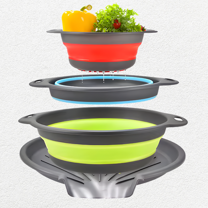 4PCS Foldable Collapsible Colander Set Drain Basket with Self-Draining Base Vegetables Fruit Washing Basket Kitchen Drainer