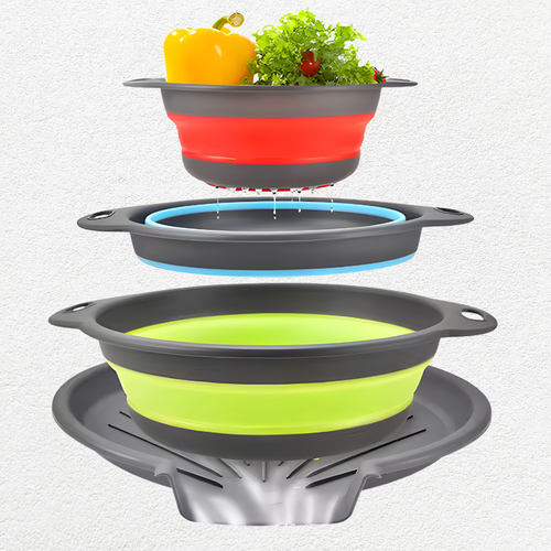4PCS Foldable Collapsible Colander Set Drain Basket with Self-Draining Base Vegetables Fruit Washing Basket Kitchen Drainer