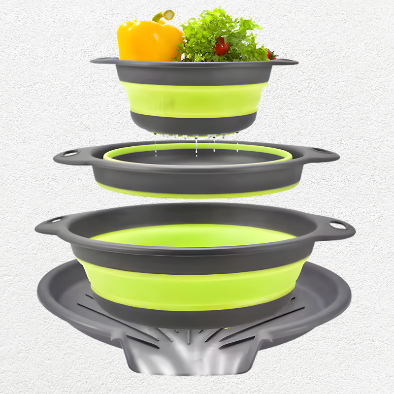 4PCS Foldable Collapsible Colander Set Drain Basket with Self-Draining Base Vegetables Fruit Washing Basket Kitchen Drainer