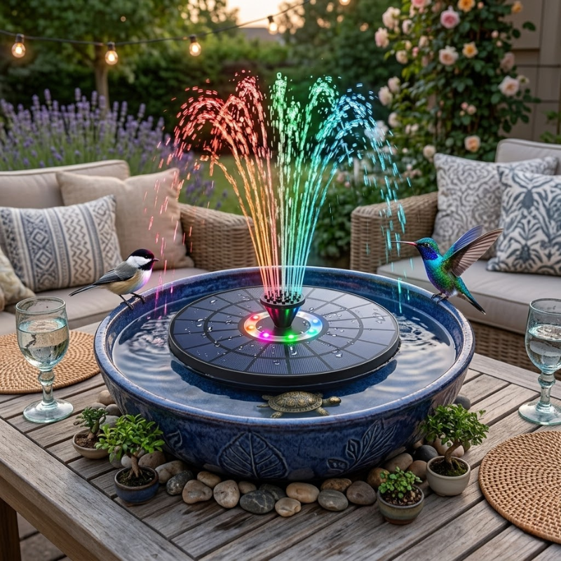 5.5W LED Solar Fountain Pump with Lights, for Bird BathPool DIY Solar Water Fountain with Battery for Outdoor Garden Decoration