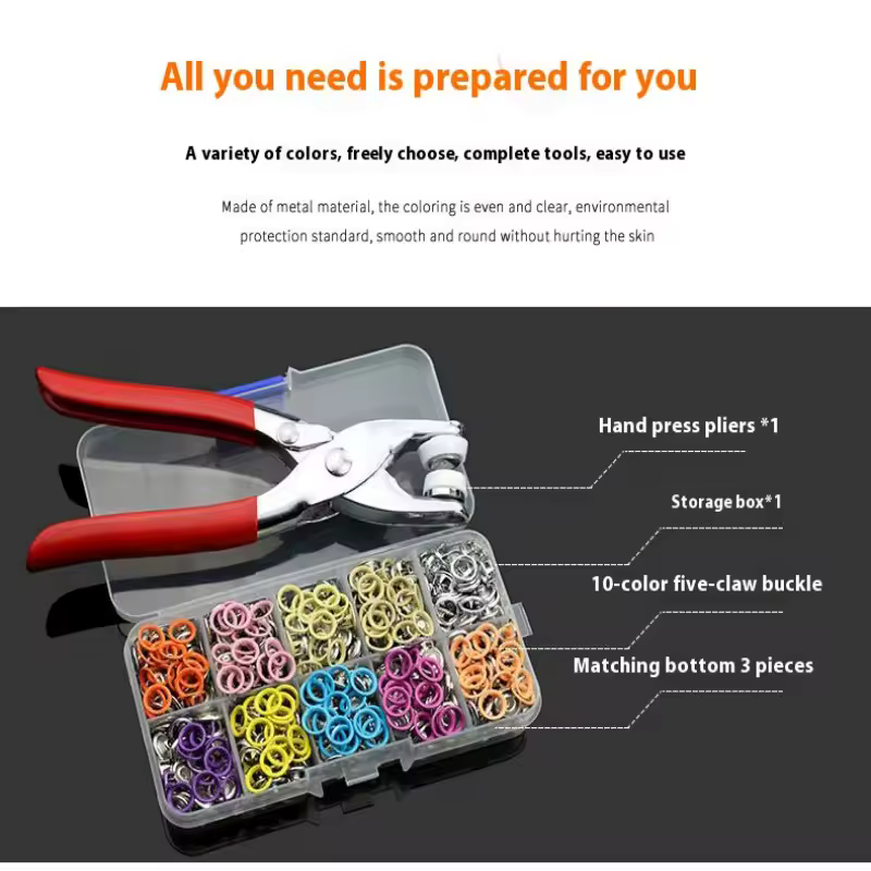 9.5mm Metal Hollow Five-Claw Snap Button For Installing Clothes Bag Sewing And DIY Craft Hand Pliers Tool
