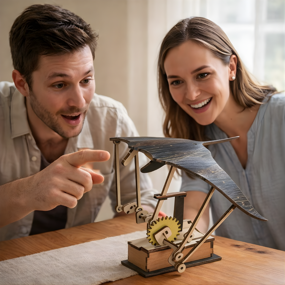 
Artisan Wooden Manta Ray Automaton Handcrafted Mechanical Ocean Animal Ornaments Hand-Cranked Kinetic DIY Puzzle Decoration