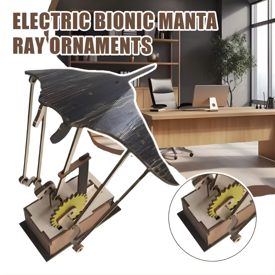 
Artisan Wooden Manta Ray Automaton Handcrafted Mechanical Ocean Animal Ornaments Hand-Cranked Kinetic DIY Puzzle Decoration