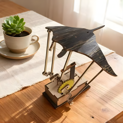 
Artisan Wooden Manta Ray Automaton Handcrafted Mechanical Ocean Animal Ornaments Hand-Cranked Kinetic DIY Puzzle Decoration