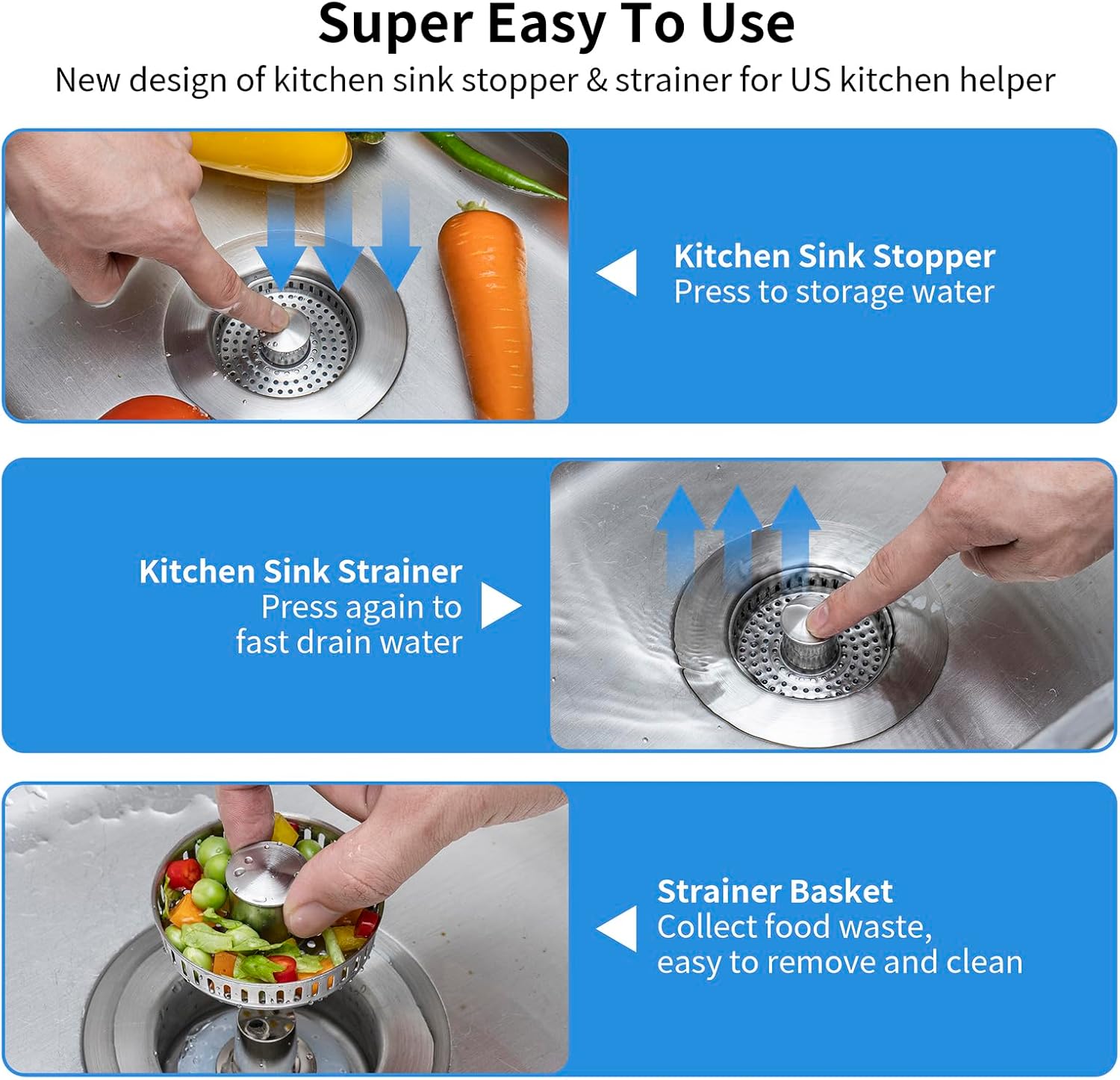 Aurece – 3-in-1 Kitchen Sink Strainer DrainGuard Pro