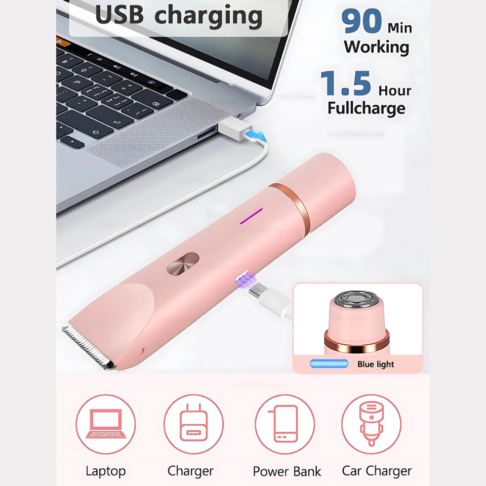 Women’s 2-in-1 Double-Head Electric Shaver & Epilator – Body, Leg, Underarm & Bikini Trimmer (Waterproof, USB)