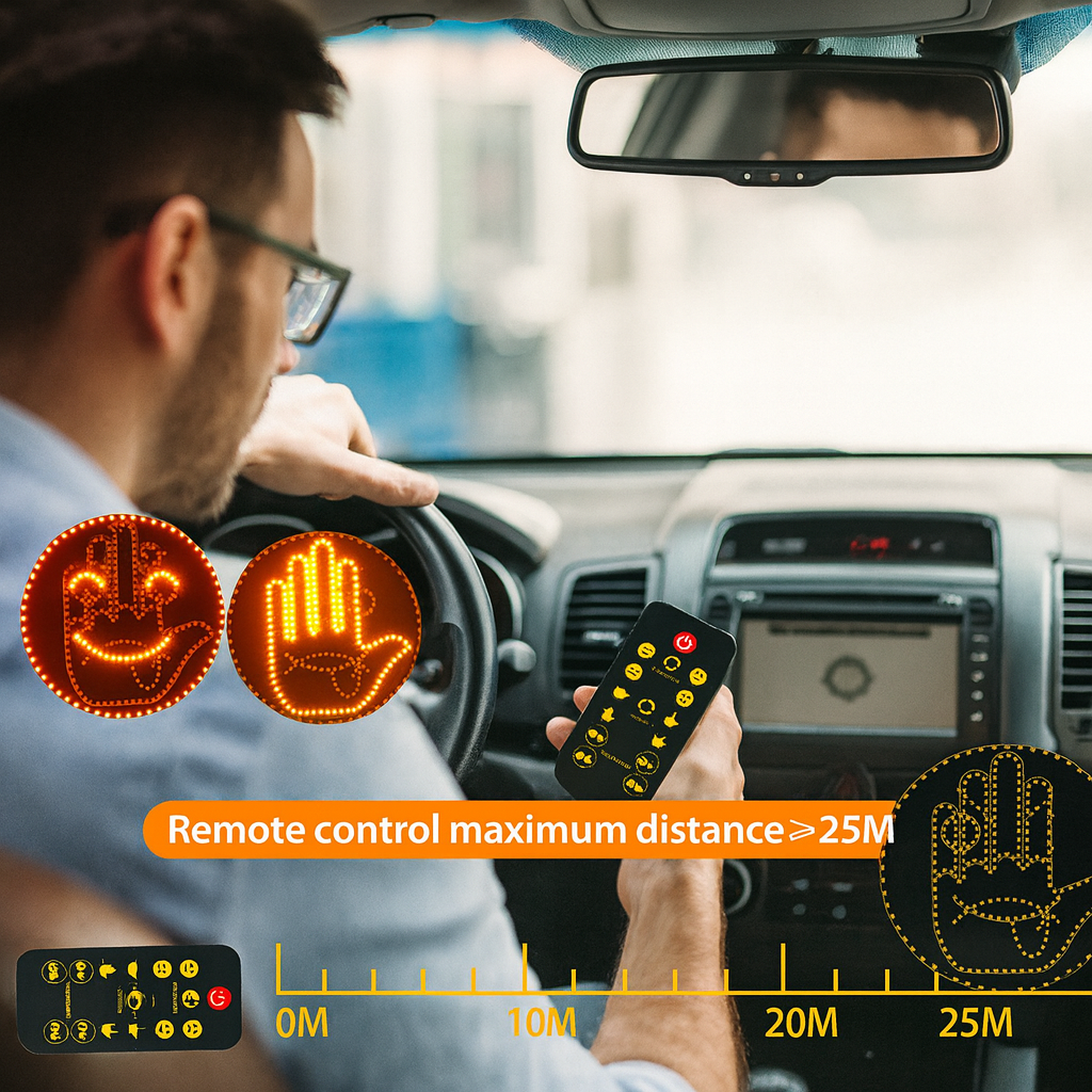 Aurece - Funny Car Middle Finger LED Light with Remote, Road Rage Signal, Brake Warning, Car Accessory