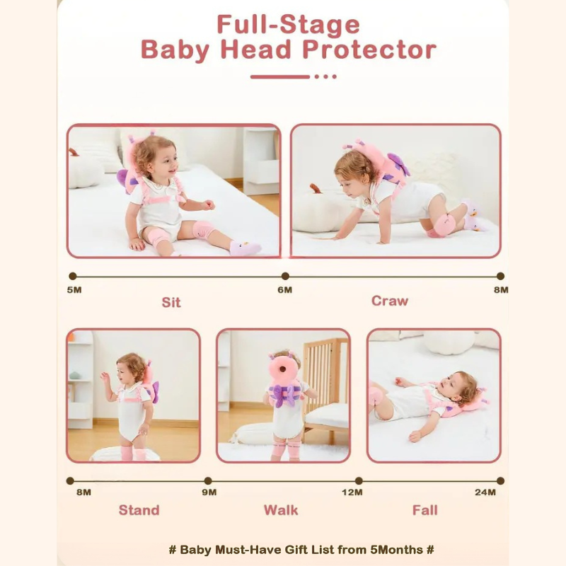 Baby Anti-Fall Head Protection Pillow Children's Protective Toddler Anti-Collision Hat Cute Turtle & Butterfly Toy Pillow