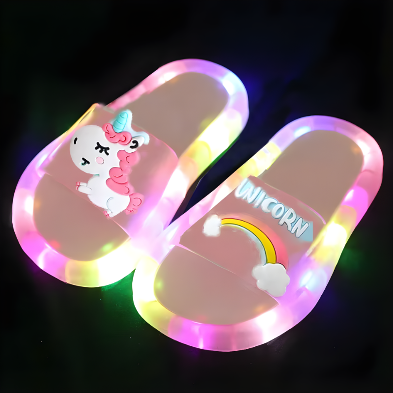 Children‘s Boys Girls Slippers Cartoon Unicorn Animals Prints Shoes Lighted Cute Shoes Bathroom Kids Toddler Slippers